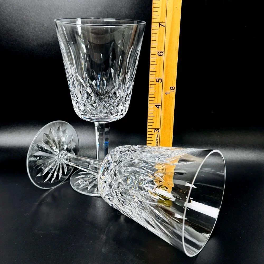 Waterford Crystal Lismore Goblets Vintage Set of 2 Clear Cut Glass Stemware Pair